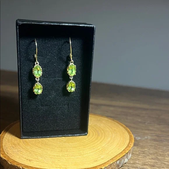 Gold Peridot Drop Earrings - Picture 1 of 5